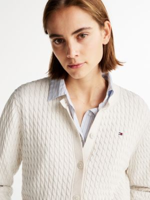 weiß zopfstrick-cardigan mit rundhalsausschnitt für damen - tommy hilfiger