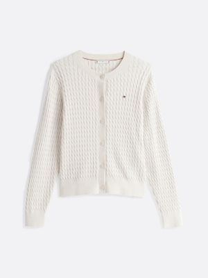 cardigan in maglia intrecciata bianco da donne tommy hilfiger