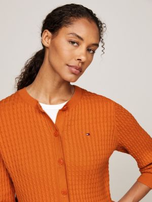 cárdigan de punto trenzado con cuello redondo naranja de mujeres tommy hilfiger