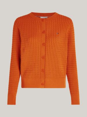 cárdigan de punto trenzado con cuello redondo naranja de mujeres tommy hilfiger