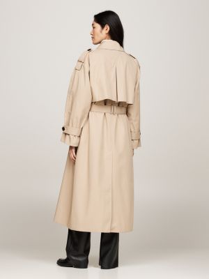 beige oversized belted longline trench coat for women tommy hilfiger