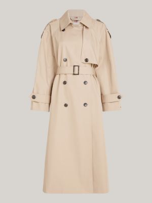 beige oversized belted longline trench coat for women tommy hilfiger