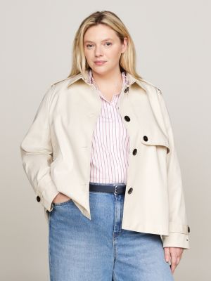 beige curve single breasted short trench coat for women tommy hilfiger