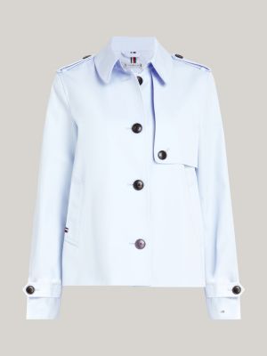 blue curve single breasted short trench coat for women tommy hilfiger