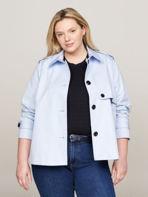 blue curve single breasted short trench coat for women tommy hilfiger