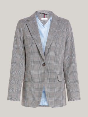 Curve Prince Of Wales Check Single Breasted Blazer Grey Tommy Hilfiger