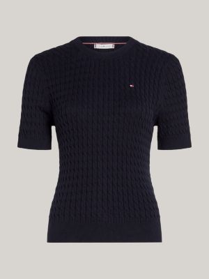 blue curve slim fit short sleeve jumper for women tommy hilfiger