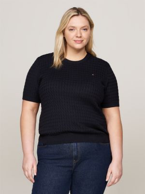 blue curve slim fit short sleeve jumper for women tommy hilfiger