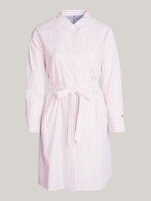 Curve Embroidery Stripe Regular Shirt Dress Pink Tommy Hilfiger