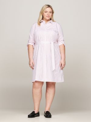 Curve Embroidery Stripe Regular Shirt Dress