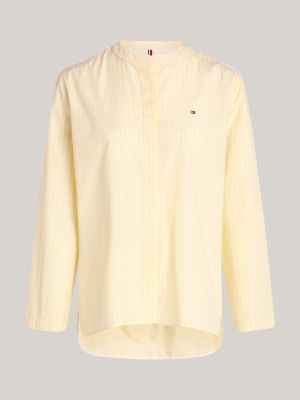 white curve stripe collarless relaxed shirt for women tommy hilfiger