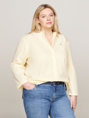 white curve stripe collarless relaxed shirt for women tommy hilfiger