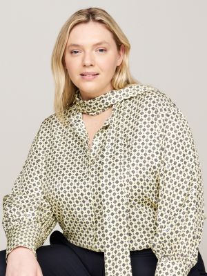 geel curve relaxed blouse met foulardprint voor dames - tommy hilfiger