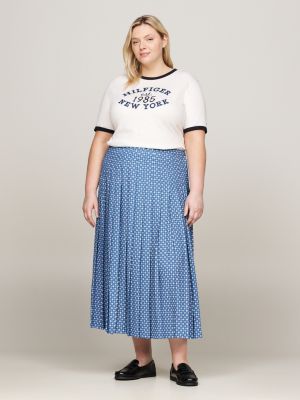 blue curve foulard flag print pleated midi skirt for women tommy hilfiger