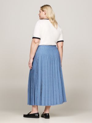 blue curve foulard flag print pleated midi skirt for women tommy hilfiger