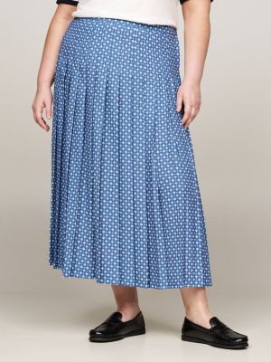 blue curve foulard flag print pleated midi skirt for women tommy hilfiger