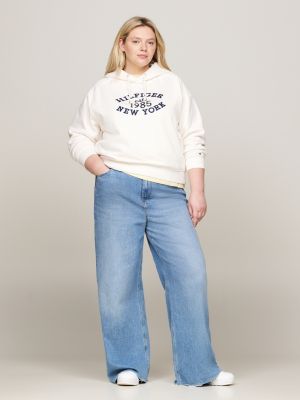 felpa varsity curve con cappuccio e logo bianco da donne tommy hilfiger