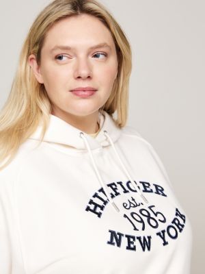 felpa varsity curve con cappuccio e logo bianco da donne tommy hilfiger