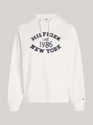 felpa varsity curve con cappuccio e logo bianco da donne tommy hilfiger