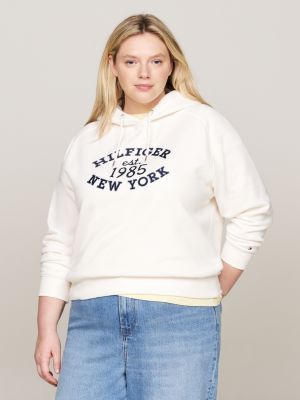 white curve varsity embroidery logo hoody for women tommy hilfiger