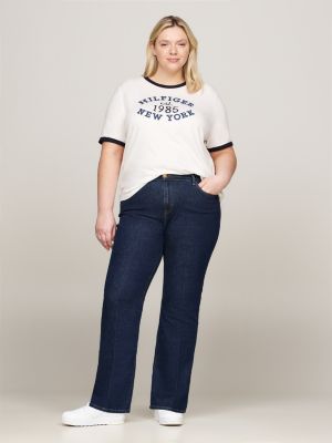 t-shirt varsity curve con bordi a contrasto bianco da donne tommy hilfiger