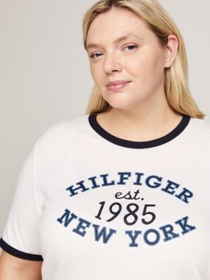 t-shirt varsity curve con bordi a contrasto bianco da donne tommy hilfiger