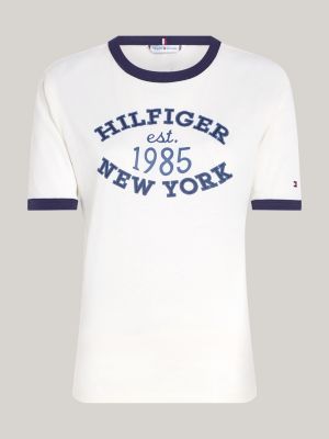 t-shirt varsity curve con bordi a contrasto bianco da donne tommy hilfiger