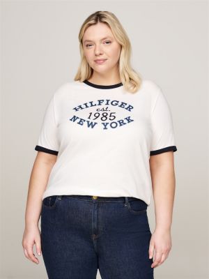 t-shirt varsity curve con bordi a contrasto bianco da donne tommy hilfiger