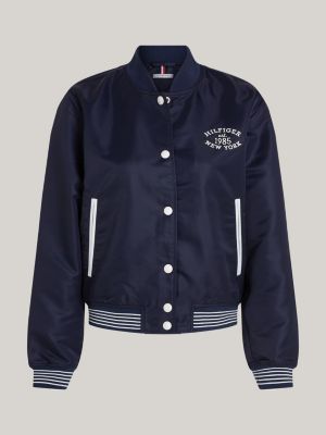 bomber varsity curve idrorepellente blu da donne tommy hilfiger