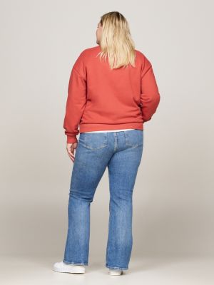 rood curve sweatshirt met scriptlogo en ronde hals voor dames - tommy hilfiger