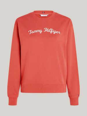 rood curve sweatshirt met scriptlogo en ronde hals voor dames - tommy hilfiger