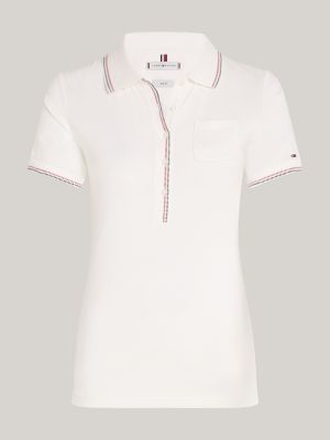 polo curve slim fit con bordi iconici bianco da donne tommy hilfiger