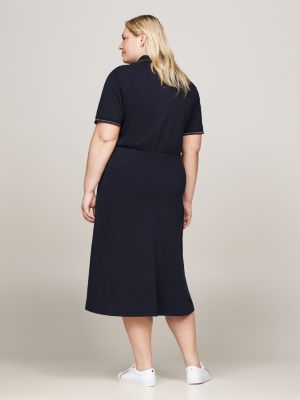 blue curve topstitch fit and flare polo dress for women tommy hilfiger