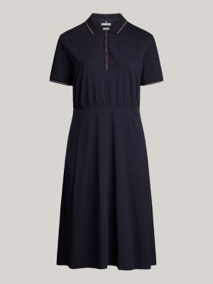 blue curve topstitch fit and flare polo dress for women tommy hilfiger