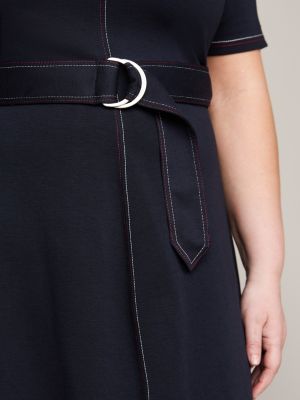 abito midi curve con cintura blu da donne tommy hilfiger