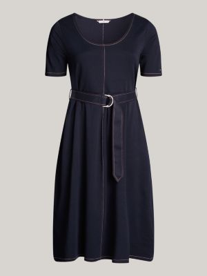 abito midi curve con cintura blu da donne tommy hilfiger