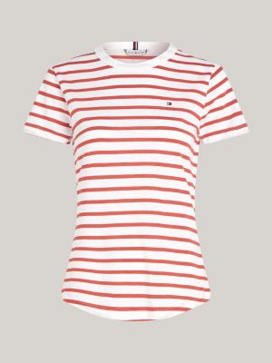 white curve 1985 collection textured stripe slim t-shirt for women tommy hilfiger