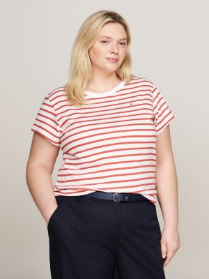 white curve 1985 collection textured stripe slim t-shirt for women tommy hilfiger