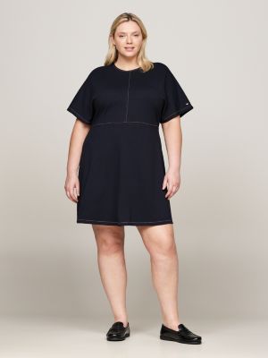 Curve Global Stripe Topstitch Fit And Flare Dress