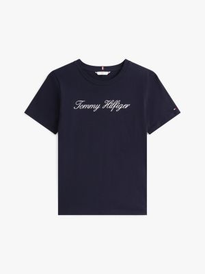 blau t-shirt mit script-logo für damen - tommy hilfiger