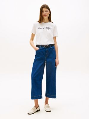 wit t-shirt met scriptlogo voor dames - tommy hilfiger