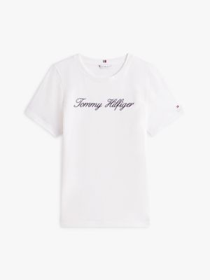 weiß t-shirt mit script-logo für damen - tommy hilfiger