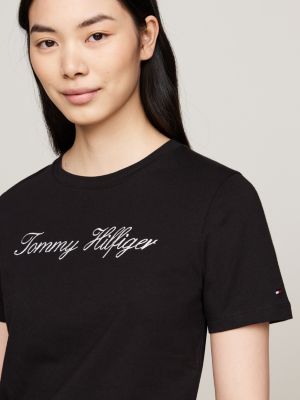 zwart t-shirt met scriptlogo voor dames - tommy hilfiger