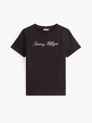 t-shirt à logo cursive noir pour femmes tommy hilfiger