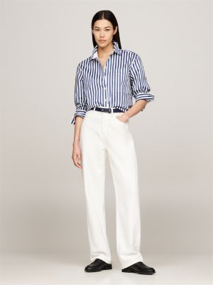 jeans relaxed fit dritti a vita alta bianchi bianco da donne tommy hilfiger