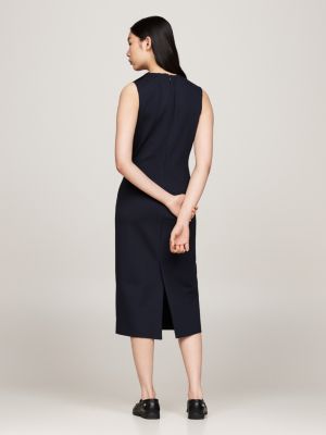 blue sleeveless slim bodycon midi dress for women tommy hilfiger