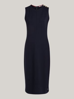 blue sleeveless slim bodycon midi dress for women tommy hilfiger