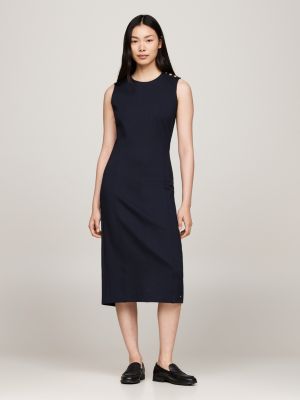 blue sleeveless slim bodycon midi dress for women tommy hilfiger