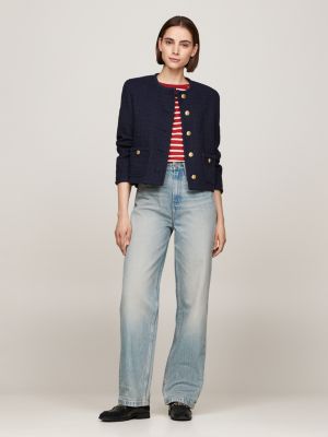 blue tweed jacket with metallic thread for women tommy hilfiger