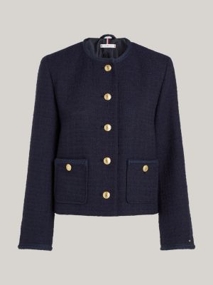 blue tweed jacket with metallic thread for women tommy hilfiger